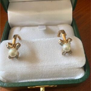 Genuine 14k Gold Diamond & Pearl Earrings
